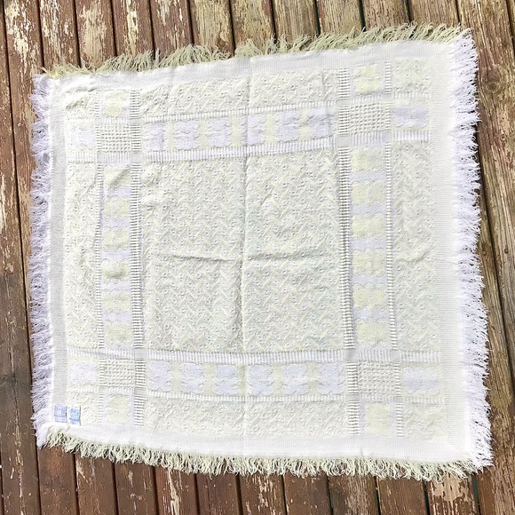 Vintage Japan teddy bear baby receiving knit blanket All Mine kawaii pastel - Picture 4 of 7